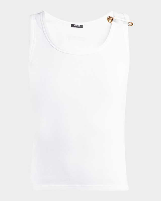 Medusa Safety-Pin Cotton-Stretch Rib Tank Top